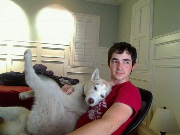 Jasmine the husky with her new daddy